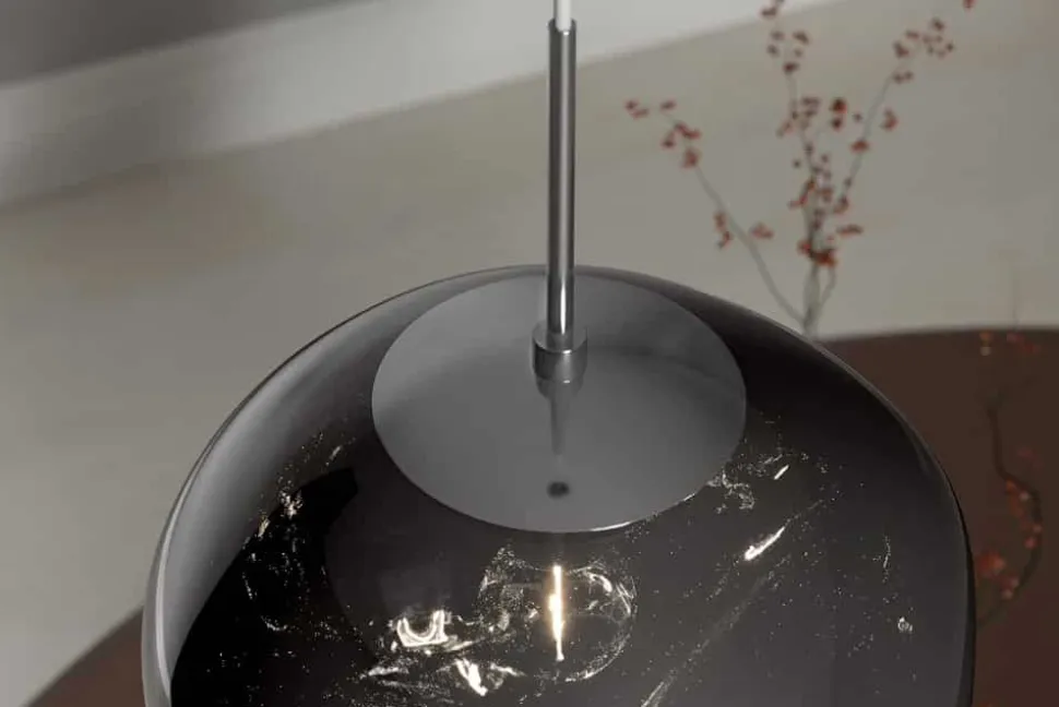 Runde Hängelampe LIQUID DIAMOND 20cm smoke Glas Stahl Kugelleuchte