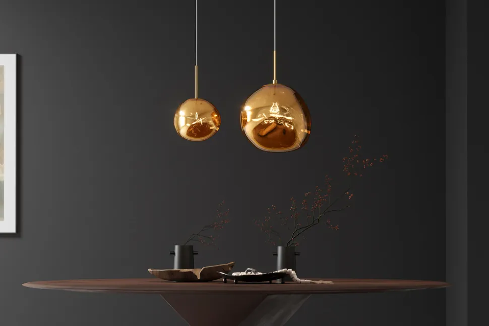 Runde Hängelampe LIQUID DIAMOND 35cm gold Glas Stahl Kugelleuchte