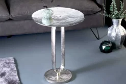Runder Beistelltisch ELEGANCE 60cm silber Metall Aluminium handmade