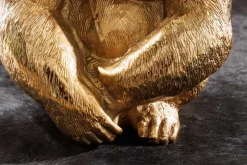 Runder Beistelltisch KONG 50cm gold Metall Glas Affenfigur Gorilla Skulptur