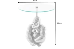 Runder Beistelltisch KONG 50cm silber Metall Glas Affenfigur Gorilla Skulptur