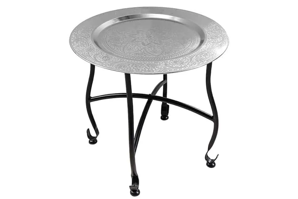 Runder Beistelltisch MARRAKESCH 40cm silber Teetisch abnehmbares Tablett klappbar