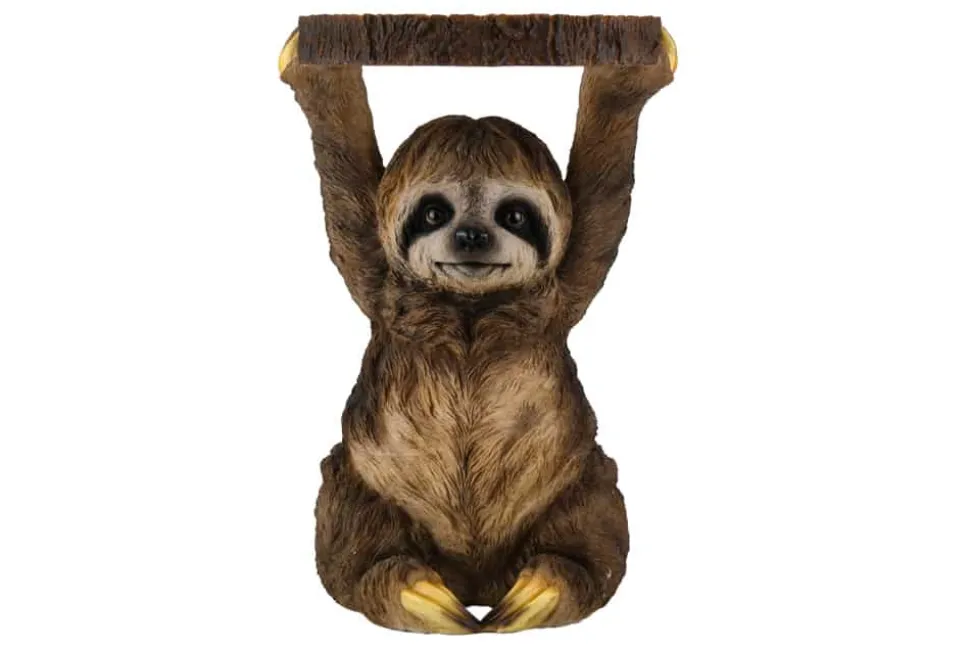 Runder Beistelltisch SLOTH 50cm grau braun Faultier-Skulptur handmade