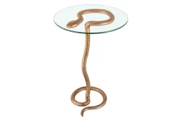 Runder Beistelltisch WILDLIFE SNAKE 65cm kupfer antik Metall Glas handmade