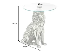 Runder Beistelltisch WILDLIFE LION 60cm silber antik Metall Glas Löwen Skulptur