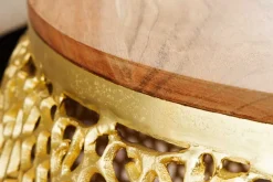 Runder Couchtisch ABSTRACT LEAF 75cm gold Metall massiv Akazienholz filigrane Handarbeit