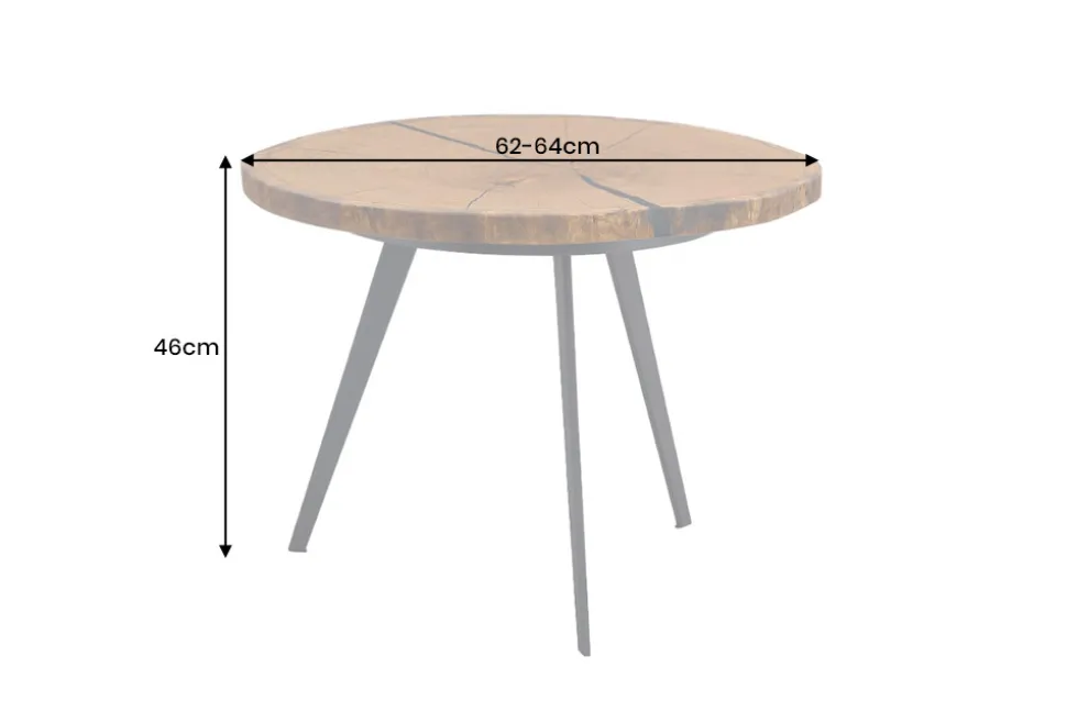 Runder Couchtisch ARBOR 65cm natur Eiche Massivholz schwarz Metall Beistelltisch