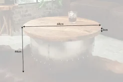 Runder Couchtisch DRUMP STORAGE 70cm natur silber Mangoholz mit Stauraum handmade Industrial
