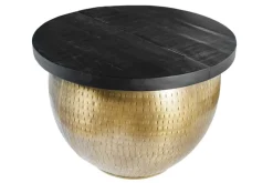 Runder Couchtisch DRUMP STORAGE 60cm gold schwarz Mangoholz Metall mit Stauraum Hammerschlag