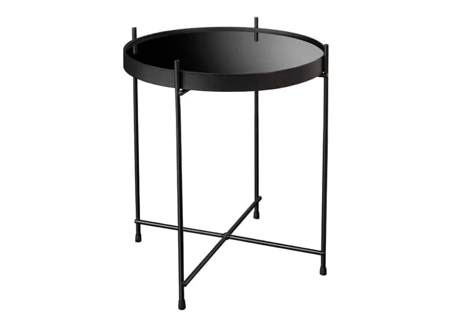 Runder Couchtisch ELEGANCE 45cm anthrazit Glas schwarz Metallgestell