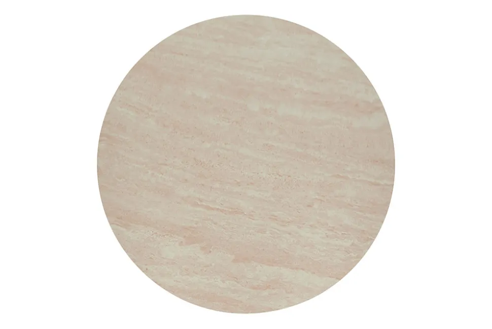Runder Couchtisch ENSO 80cm champagner greige Travertin Keramik Walnussholz