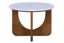 Runder Couchtisch ENSO 60cm weiß Marmor braun massiv Mangoholz
