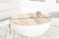 Runder Couchtisch INDUSTRIAL STORAGE 70cm weiß natur Massivholz mit Stauraum handmade
