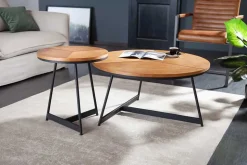 Runder Couchtisch OAK ELEGANCE 80cm Eiche Holz-Design schwarzes Metallgestell