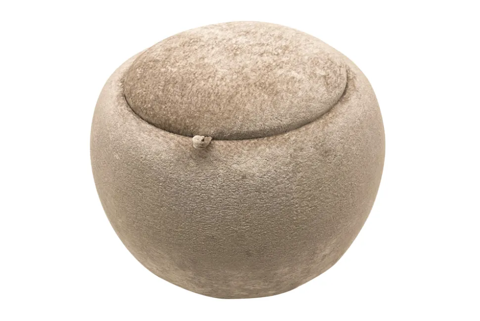 Runder Couchtisch ORBIT 50cm champagner-greige Bouclé Hocker mit Tablett und Stauraum