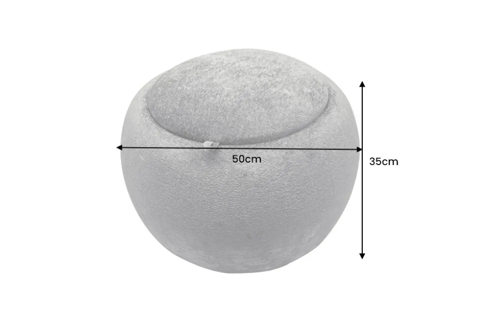 Runder Couchtisch ORBIT 50cm grau Bouclé Hocker mit Tablett und Stauraum