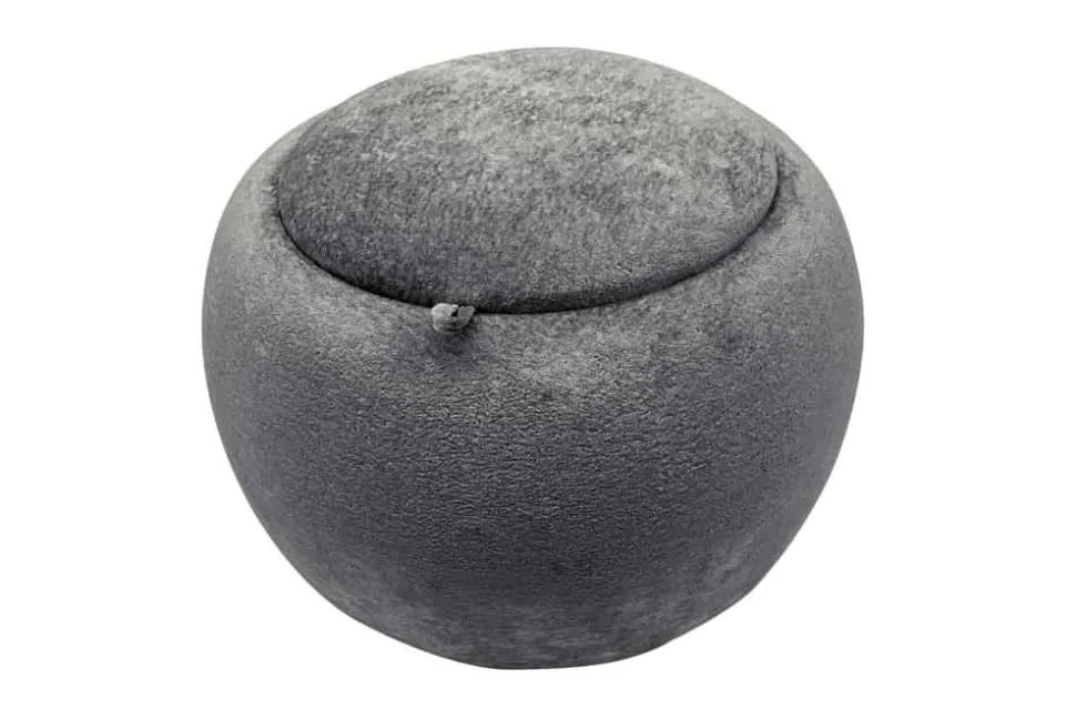 Runder Couchtisch ORBIT 50cm grau Bouclé Hocker mit Tablett und Stauraum