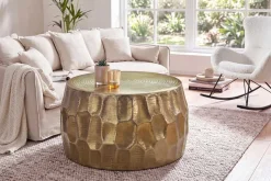 Runder Couchtisch ORGANIC ORIENT 70cm gold Metall Hammerschlag 3D-Design handmade