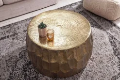 Runder Couchtisch ORGANIC ORIENT 70cm gold Metall Hammerschlag 3D-Design handmade