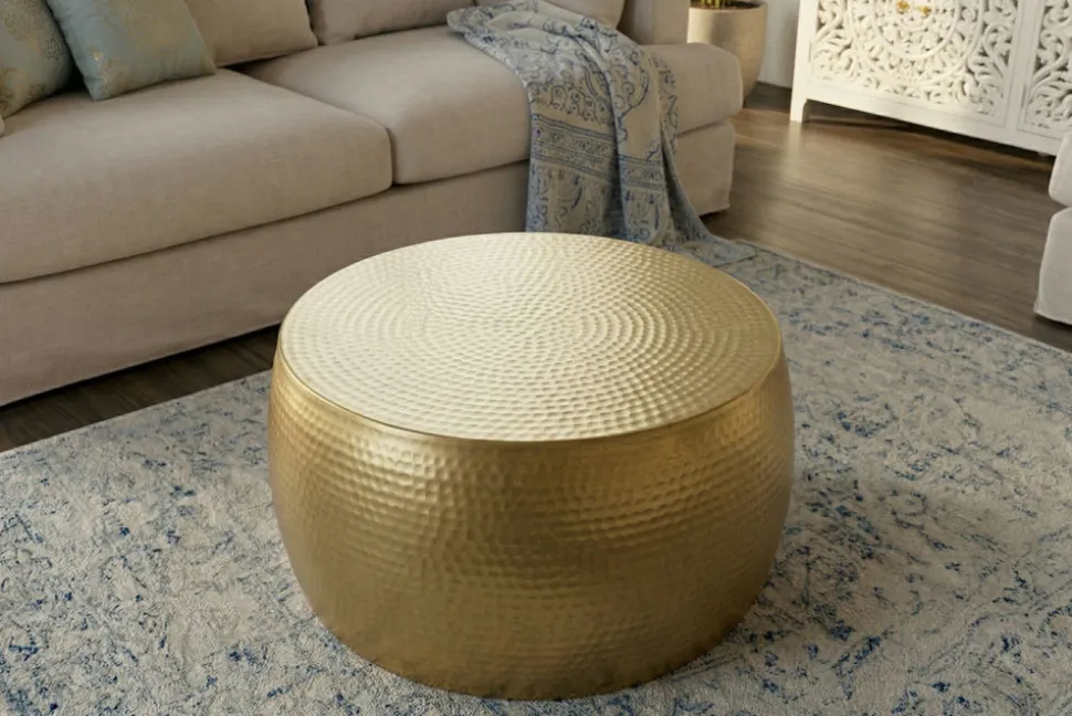 Runder Couchtisch ORIENT III 60cm gold Metall Hammerschlag Design handmade