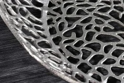 Runder Couchtisch SPIN 75cm silber Schwarzglas Metall mit Stauraum handmade