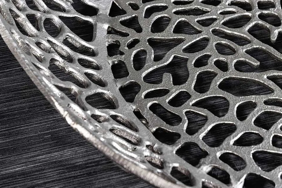 Runder Couchtisch SPIN 75cm silber Schwarzglas Metall mit Stauraum handmade