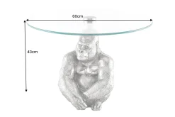 Runder Couchtisch WILDLIFE KONG 60cm silber Metall Glas Affenfigur Gorilla Skulptur handmade