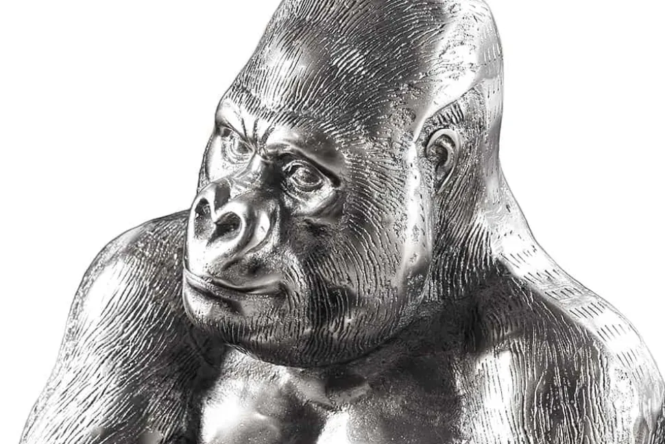 Runder Couchtisch WILDLIFE KONG 60cm silber Metall Glas Affenfigur Gorilla Skulptur handmade