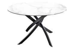 Runder Esstisch ALPINE 120cm weiß Marmor Keramik schwarzes Metallgestell