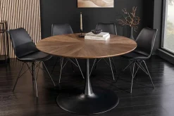 Runder Esstisch ATELIER 120cm braun Walnuss schwarzer Metall Säulenfuß