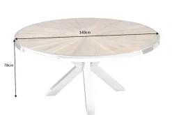 Runder Esstisch BARRACUDA 140cm braun Teak Massivholz Glas silber Edelstahl verchromt