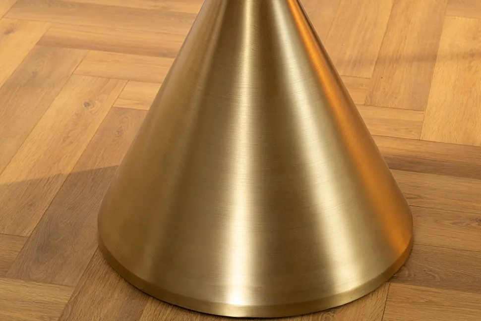 Runder Esstisch ELEGANCIA 130cm weiß Marmor gold Metall mit Säulenfuß
