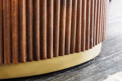 Runder Esstisch GATSBY 140cm braun gold Mangoholz weiße Marmorplatte Säulenfuß