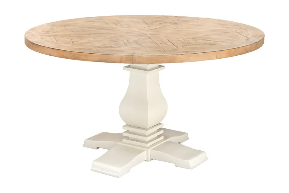 Runder Esstisch HAMPTONS 140cm hellbraun creme recycelte Pinie Massivholz
