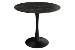 Runder Esstisch LYON 80cm anthrazit Marmor Keramik Bistrotisch schwarzer Säulenfuß