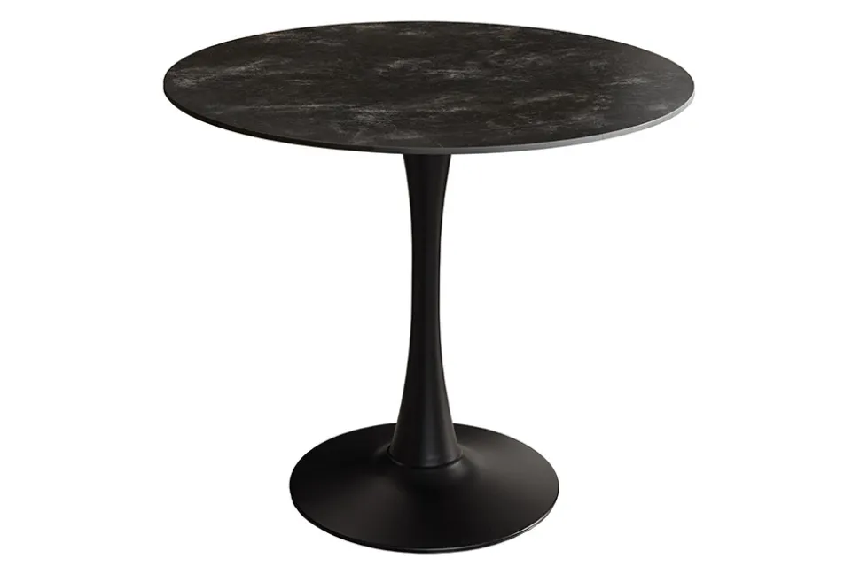 Runder Esstisch LYON 80cm anthrazit Marmor Keramik Bistrotisch schwarzer Säulenfuß