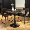 Runder Esstisch LYON 80cm schwarz gold sand Aurora Oro Keramik Bistrotisch Säulenfuß