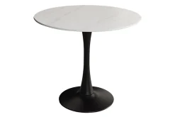 Runder Esstisch LYON 80cm weiß Marmor Keramik Bistrotisch schwarzer Säulenfuß