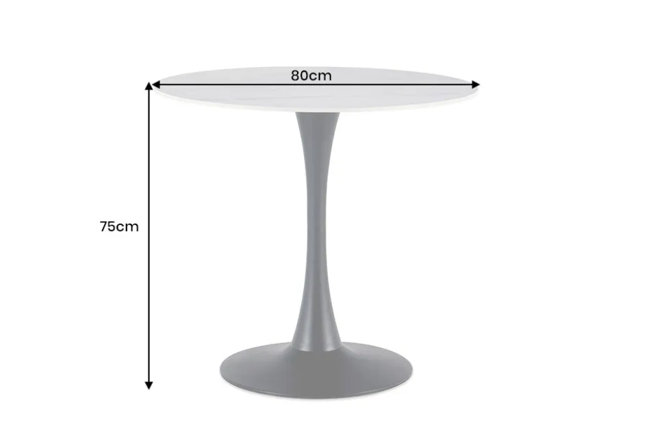 Runder Esstisch LYON 80cm weiß Marmor Keramik Bistrotisch schwarzer Säulenfuß