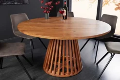 Runder Esstisch MAISON JADE 120cm natur Akazie Massivholz Säulenfuß