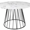Runder Esstisch PARIS 120cm weiß Marmor-Design Glas schwarzes Metallgestell