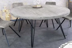 Runder Esstisch SCORPION 120cm grau Mangoholz massiv schwarze Metallbeine Hairpin Legs