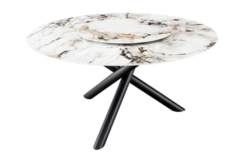 Runder Esstisch SPIN 150cm weiß grau gold 360° drehbare Servierplatte Aurora Oro Keramik