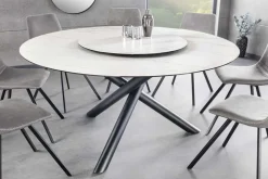 Runder Esstisch SPIN 150cm weiß mit 360° drehbarer Servierplatte Marmor Keramik schwarz