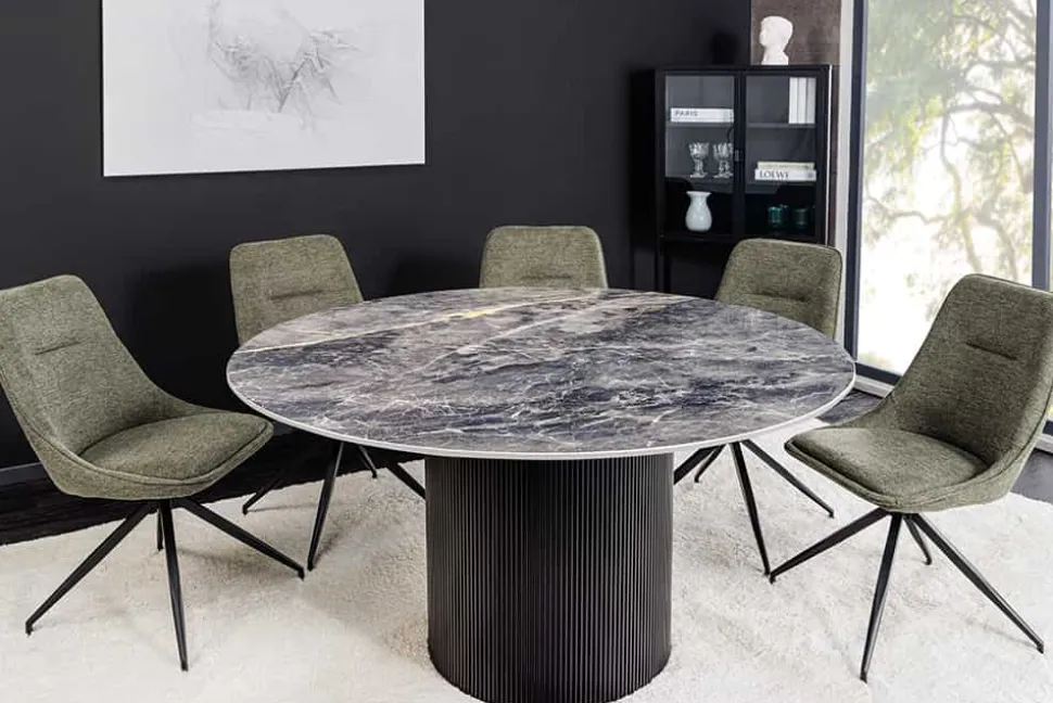 Runder Esstisch UNIQUE 120cm schwarz Keramik mit Säulenfuß