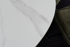 Runder Esstisch UNIQUE 120cm weiß Keramik mit Säulenfuß