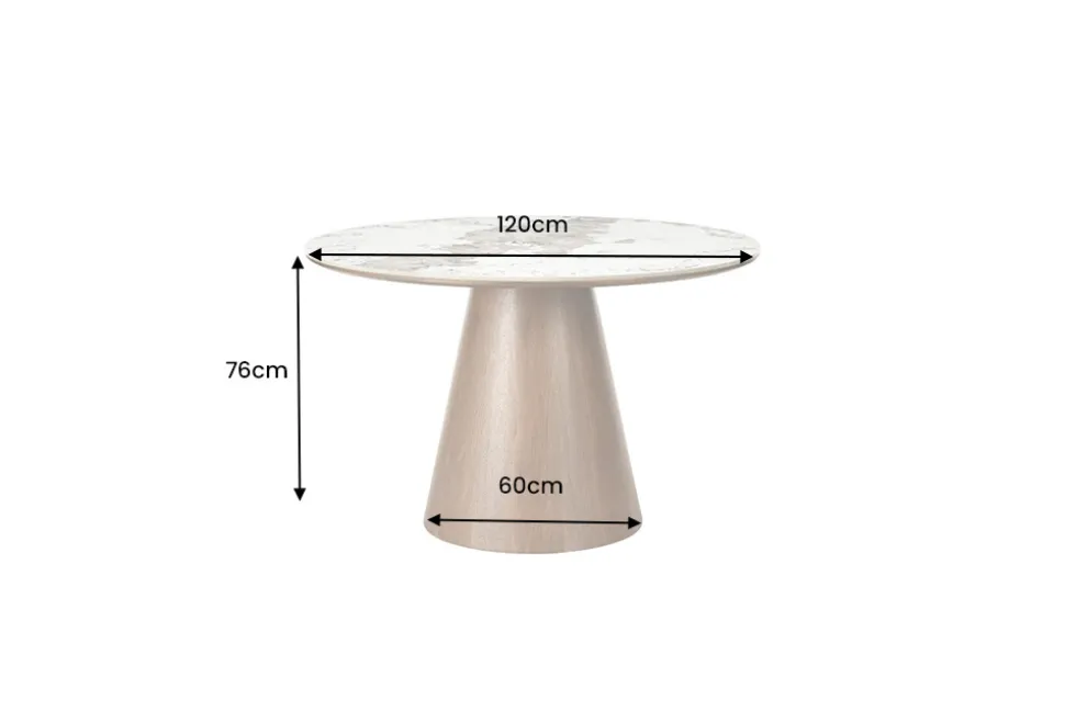 Runder Esstisch UNIQUE 120cm weiß grau braun Pandora Keramik Walnuss Säulenfuß