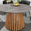 Runder Esstisch VALHALLA 115cm Keramik Lamellen-Design Indoor Outdoor