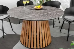 Runder Esstisch VALHALLA 115cm Keramik Lamellen-Design Indoor Outdoor