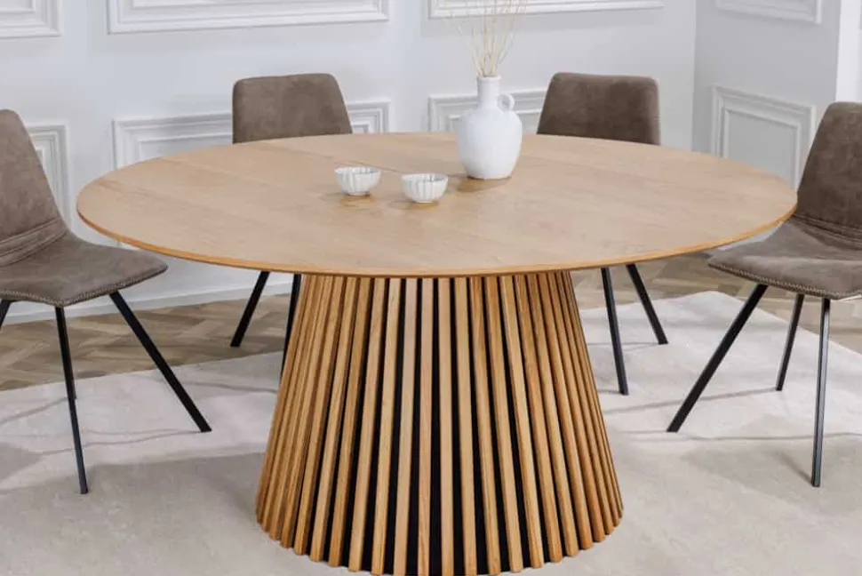 Runder Esstisch VALHALLA WOOD 120cm natur Eichenholz Säulenfuß